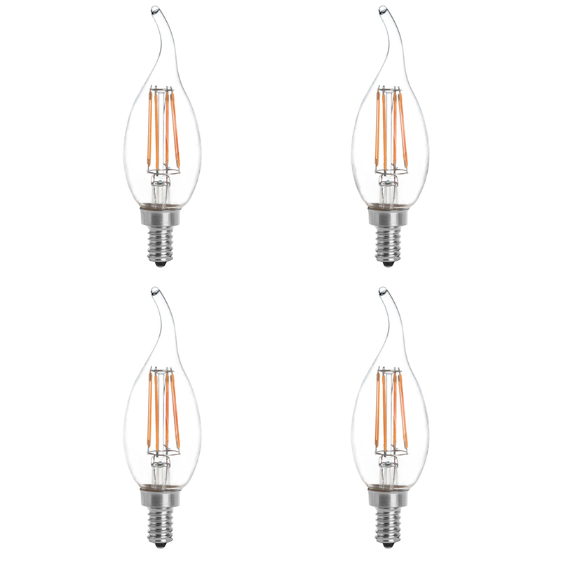CA10 E12 4W LED Vintage Antique Filament Light Bulb, 40W Equivalent, 4-Pack, AC100-130V or 220-240V